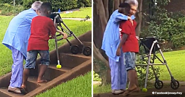 The moment when 8-year-old boy got out of his mom's car to help an elderly woman still melts hearts