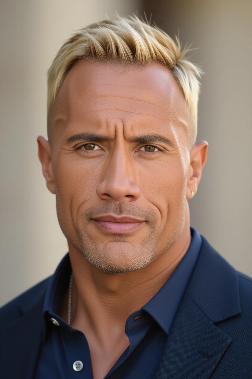An AI-generated image of Dwayne Johnson with a different hairstyle | Source: Grok