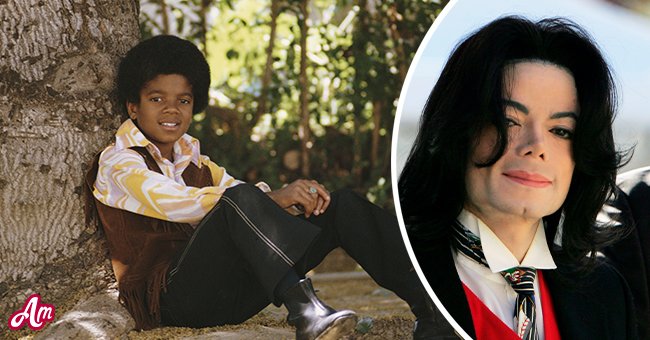 On the left: Michael Jackson (1958 - 2009) relaxes under a tree, April 1970. On the right: Michael Jackson arrives at the Santa Barbara County courthouse April 29, 2005 in Santa Maria, California. | Source: Getty Images