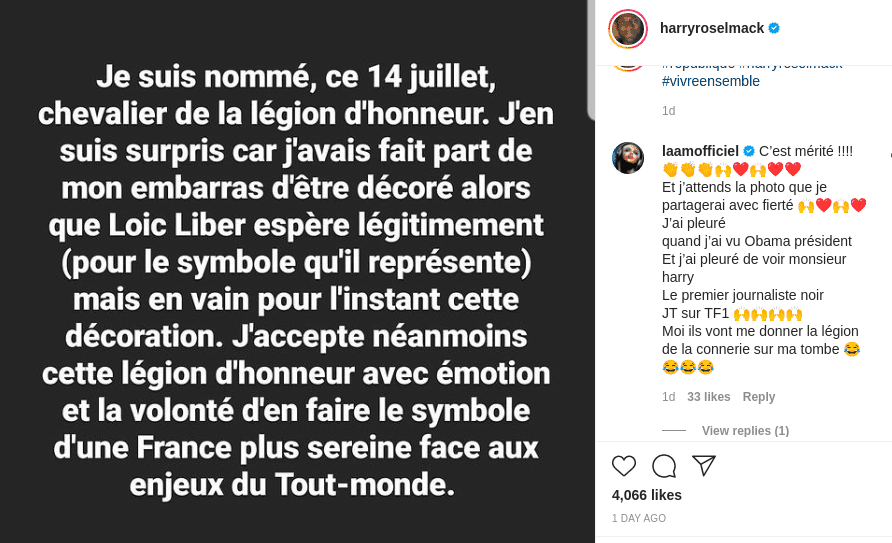 Capture d'écran Instagram Harry Roselmack. | harryroselmack