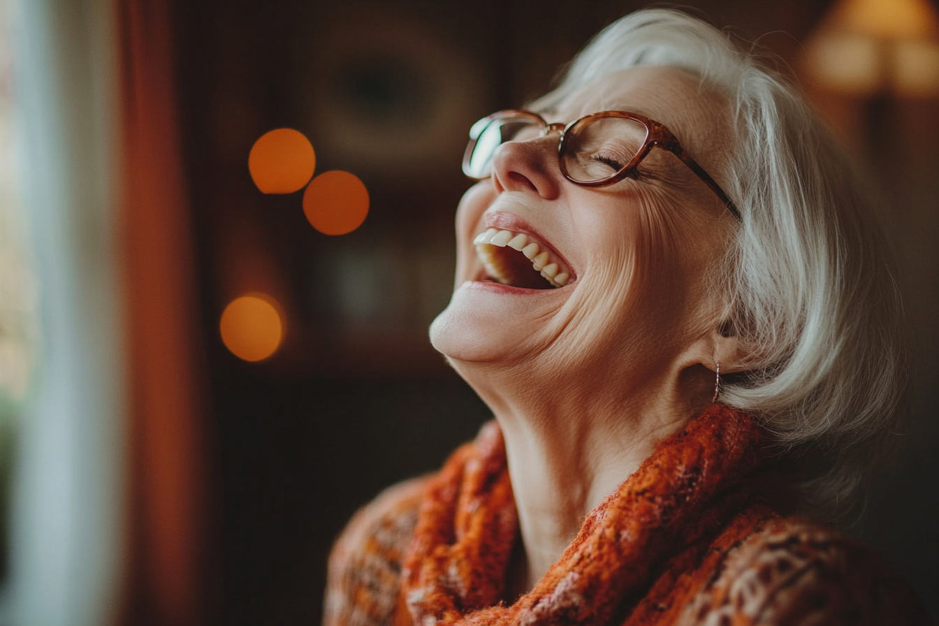 A woman laughing | Source: Midjourney