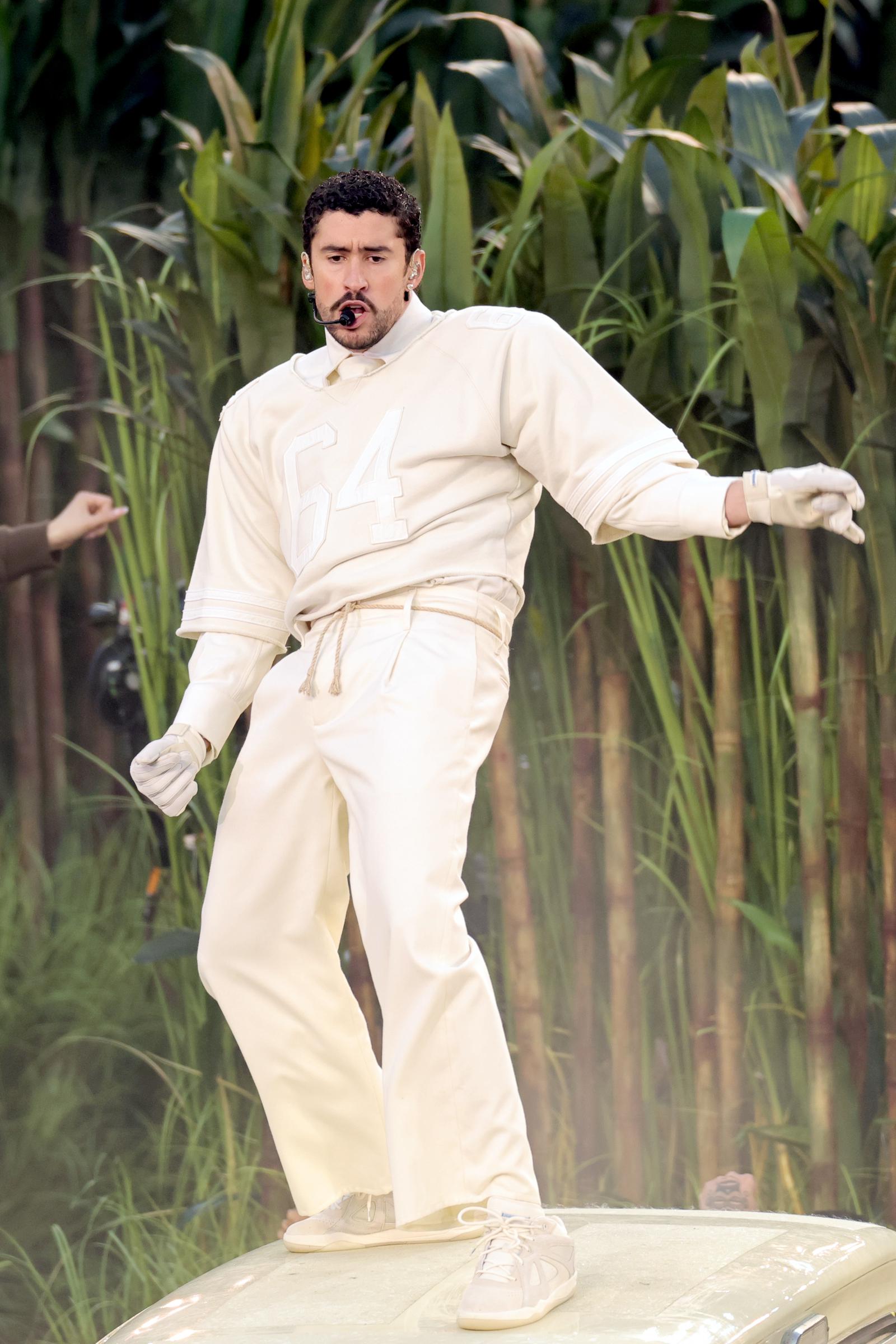 Bad Bunny performs onstage during the Apple Music Super Bowl LX Halftime Show at Levi's Stadium on February 8, 2026 | Source: Getty Images