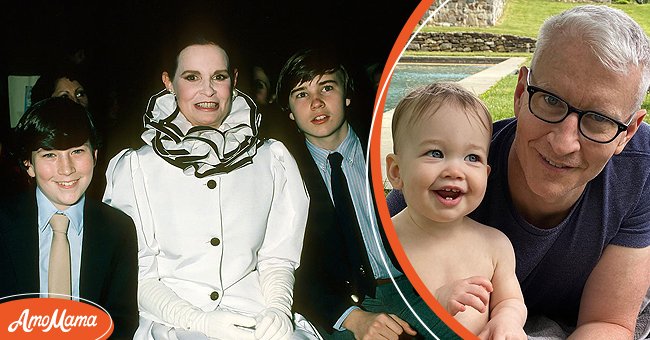  Gloria Vanderbilt and her sons Anderson Cooper (L) and Carter Cooper photographed in New York City, circa 1980 [left]. Anderson Cooper and his son Wyatt. | Photo: Getty Images  instagram.com/andersoncooper 