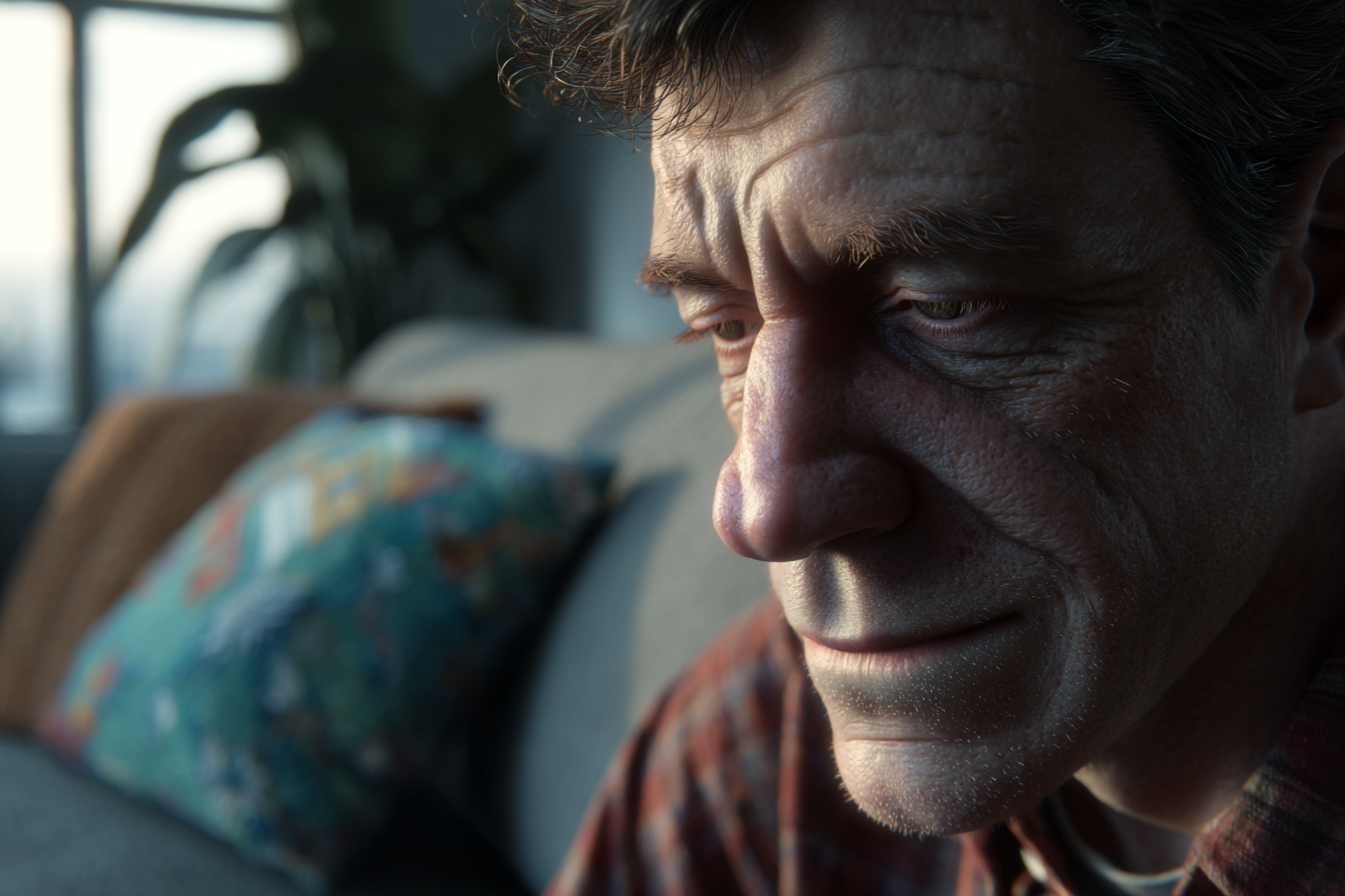 A man sitting on a couch | Source: Midjourney