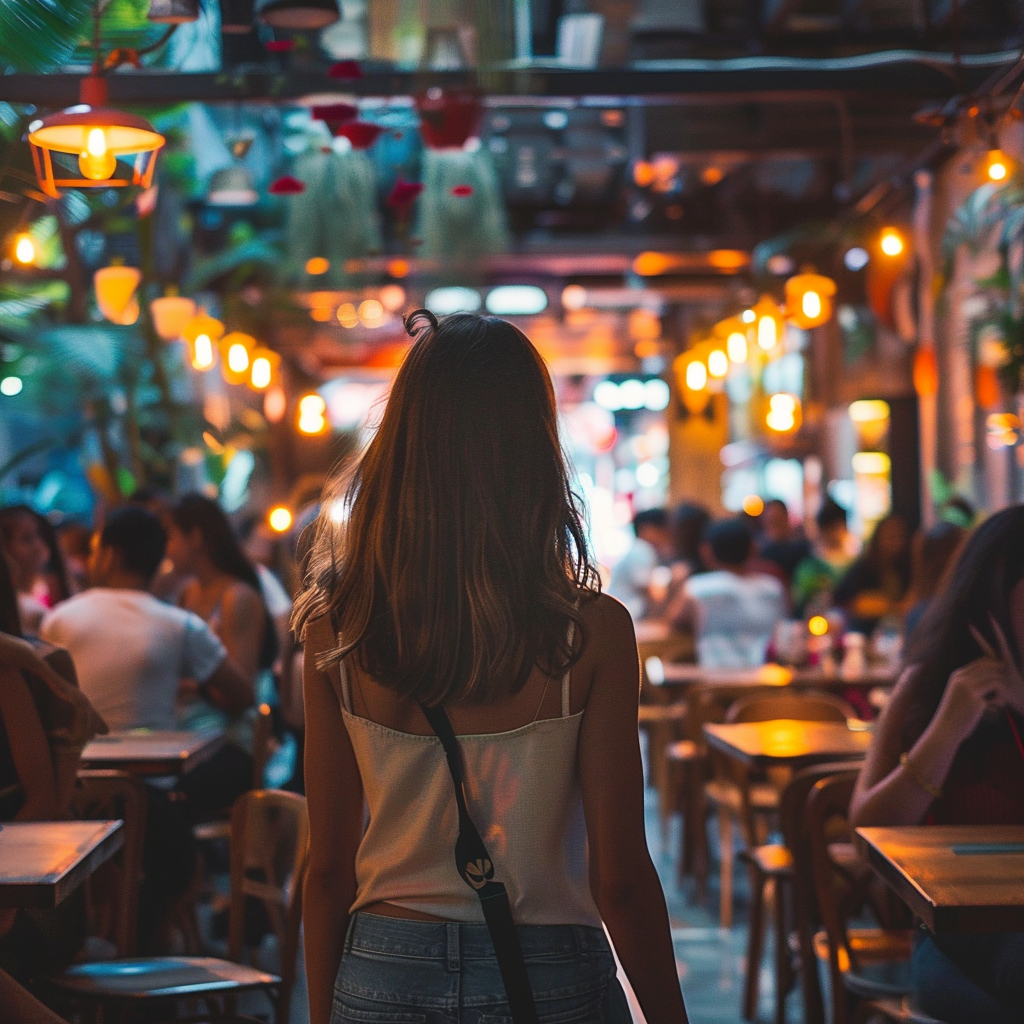 The girl walking into a restaurant | Source: Midjourney