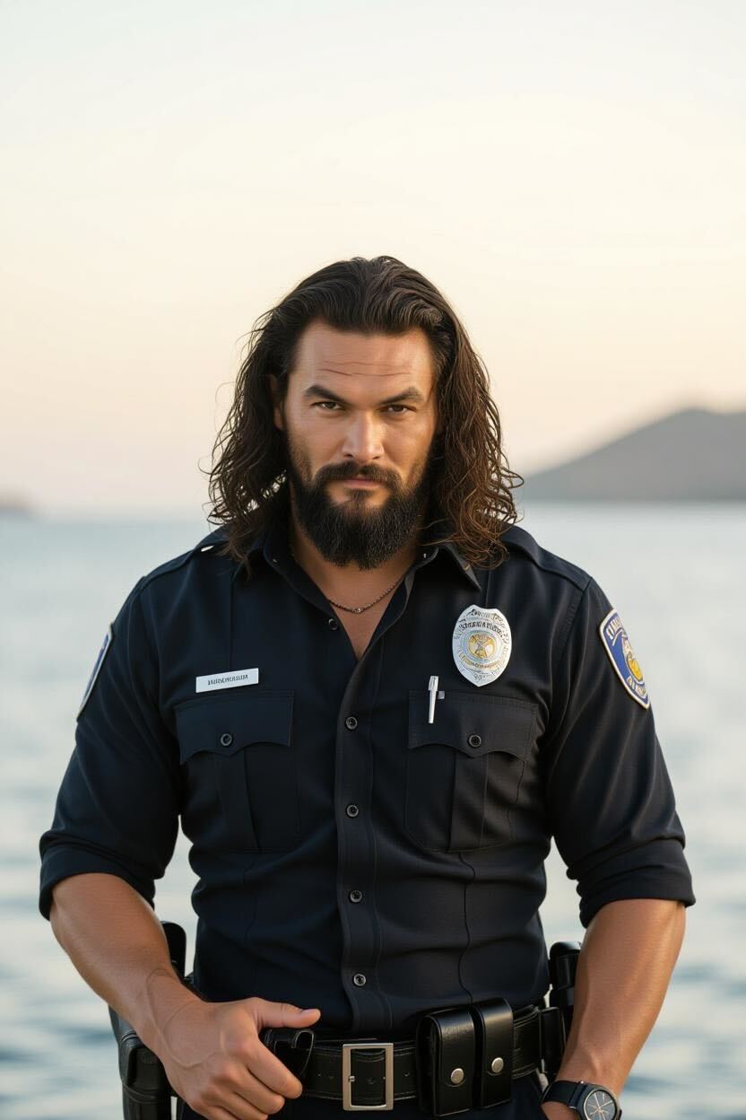 An AI-generated image of Jason Momoa as a police officer | Source: Grok