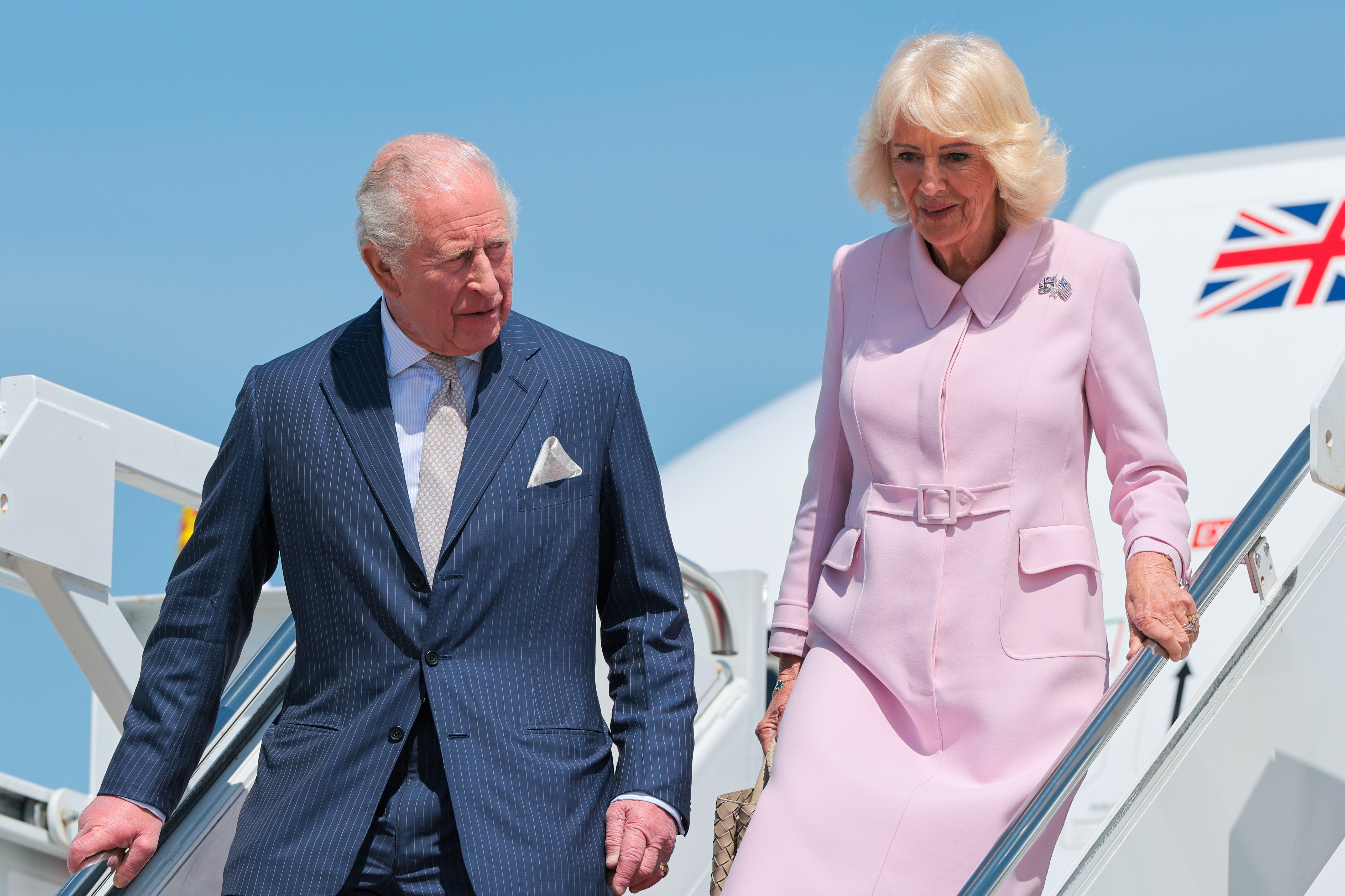King Charles III and Queen Camilla disembark their plane as they arrive on day one of their State Visit to the United States, on April 27, 2026 | Source: Getty Images