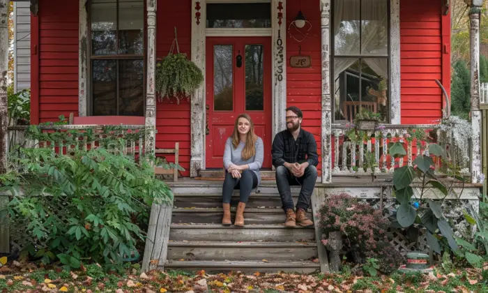 Clara and Alex, sitting happily on the porch | Source: Midjourney