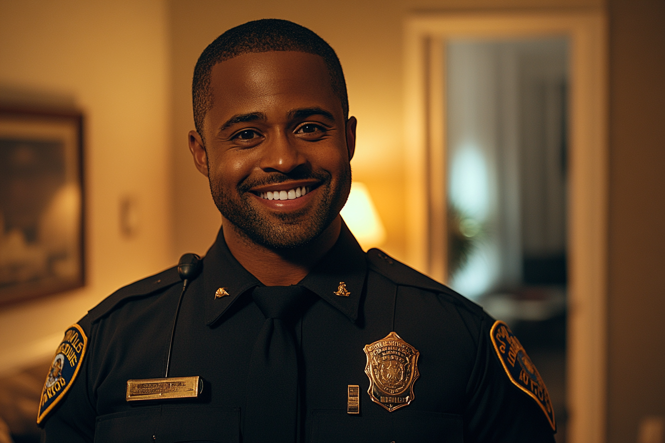 Um policial sorrindo | Fonte: Midjourney