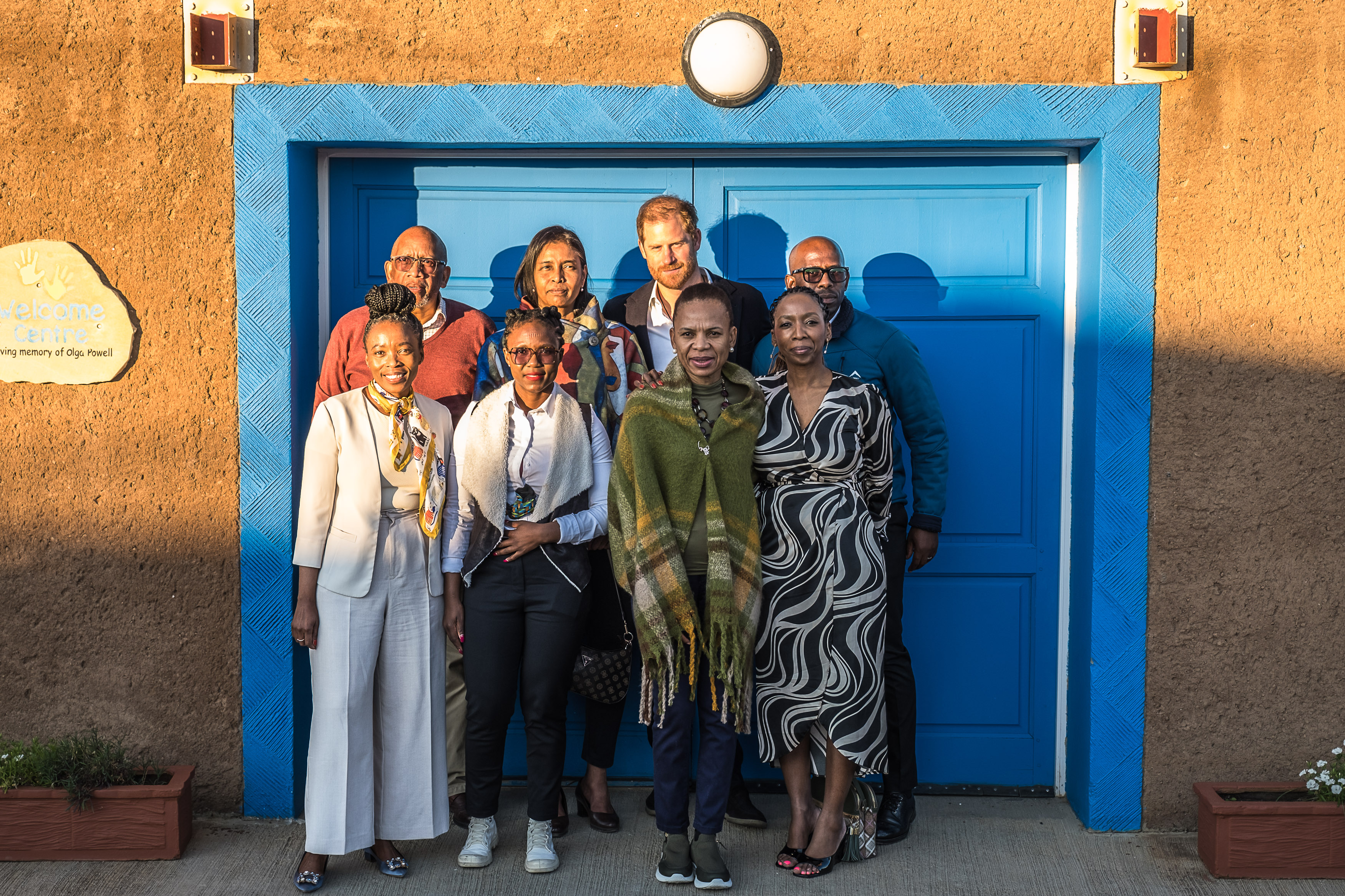 Prince Seeiso of Lesotho, Prince Harry, Carmel Gaillard, Moraoetsi Rakuone, Ntoli Moletsane, Matseliso Mosoeu, K.T. Montshiwa, and Dr. Sophie Chandauka, MBE, at Sentebale's Mamohato Children’s Centre on October 1, 2024 | Source: Getty Images