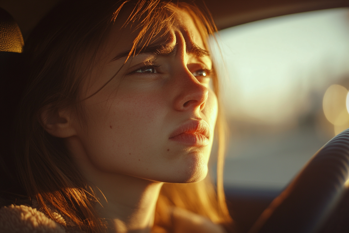 A young woman sitting in a car | Source: Midjourney