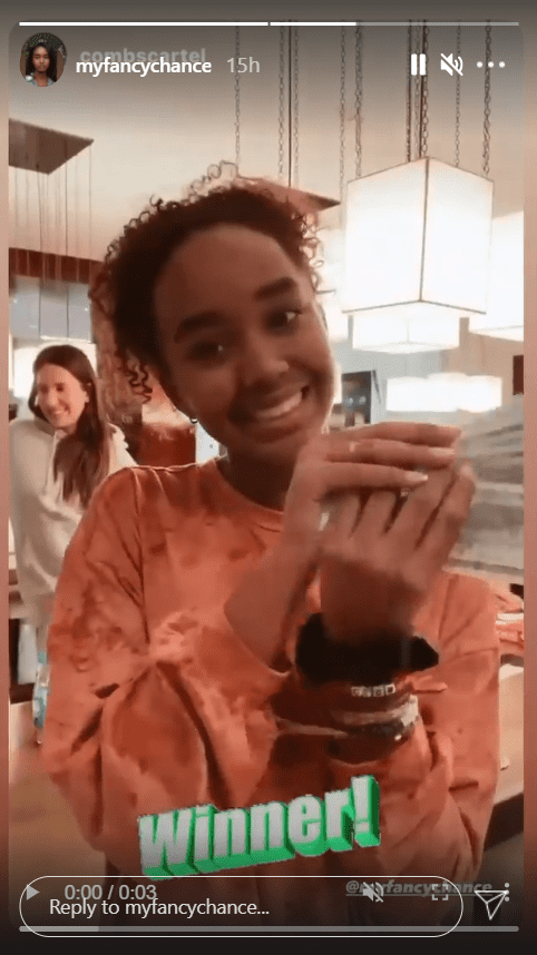 Sean Combs' daughter, Chance, seen smiling after emerging the winner during game night | Photo: Instagram/myfancychance