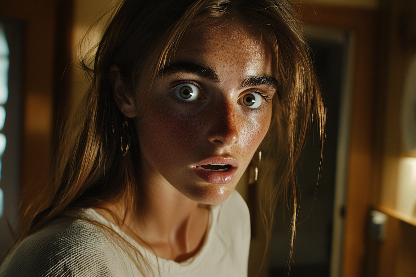 A woman standing in her house, shocked | Source: Midjourney