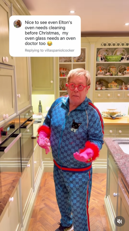 Finished at last, John steps back with an exhausted sigh and an eye-roll worthy of a West End finale — the look of a man who's conquered both Christmas chaos and a very vocal oven door. | Source: Instagram/eltonjohn