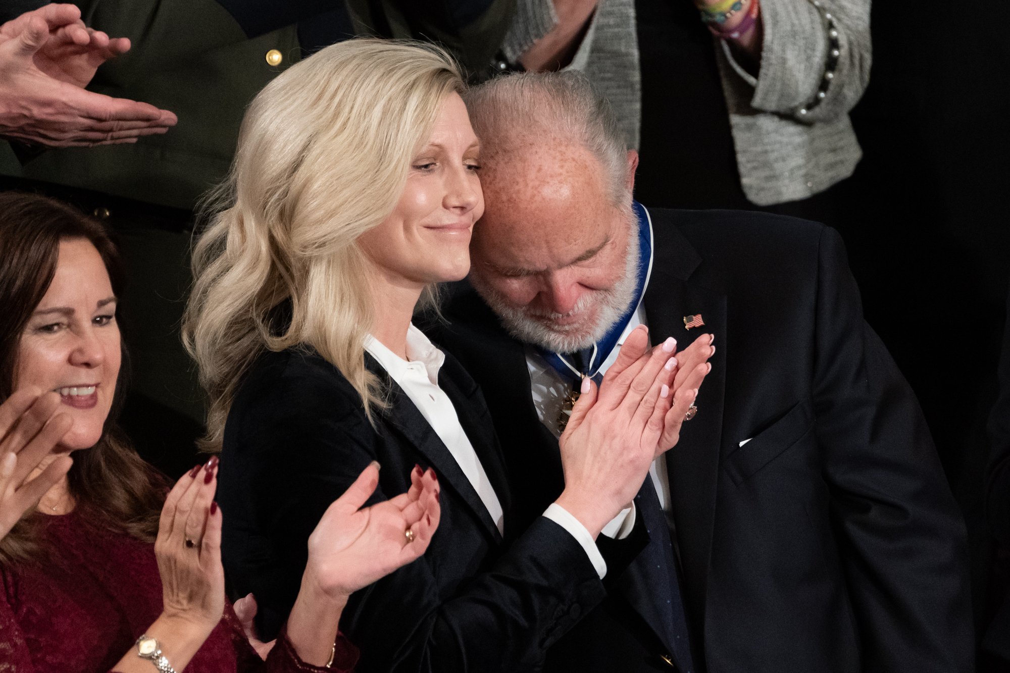 Rush Limbaugh embraces his wife Kathryn Adams Limbaugh at the State of the Union address at the U.S. Capitol in Washington, D.C. | Source: Andrea Hanks on Flicker 
