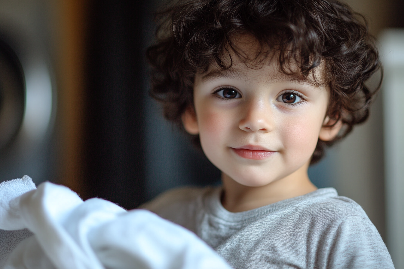 A boy helping to fold laundry | Source: Midjourney