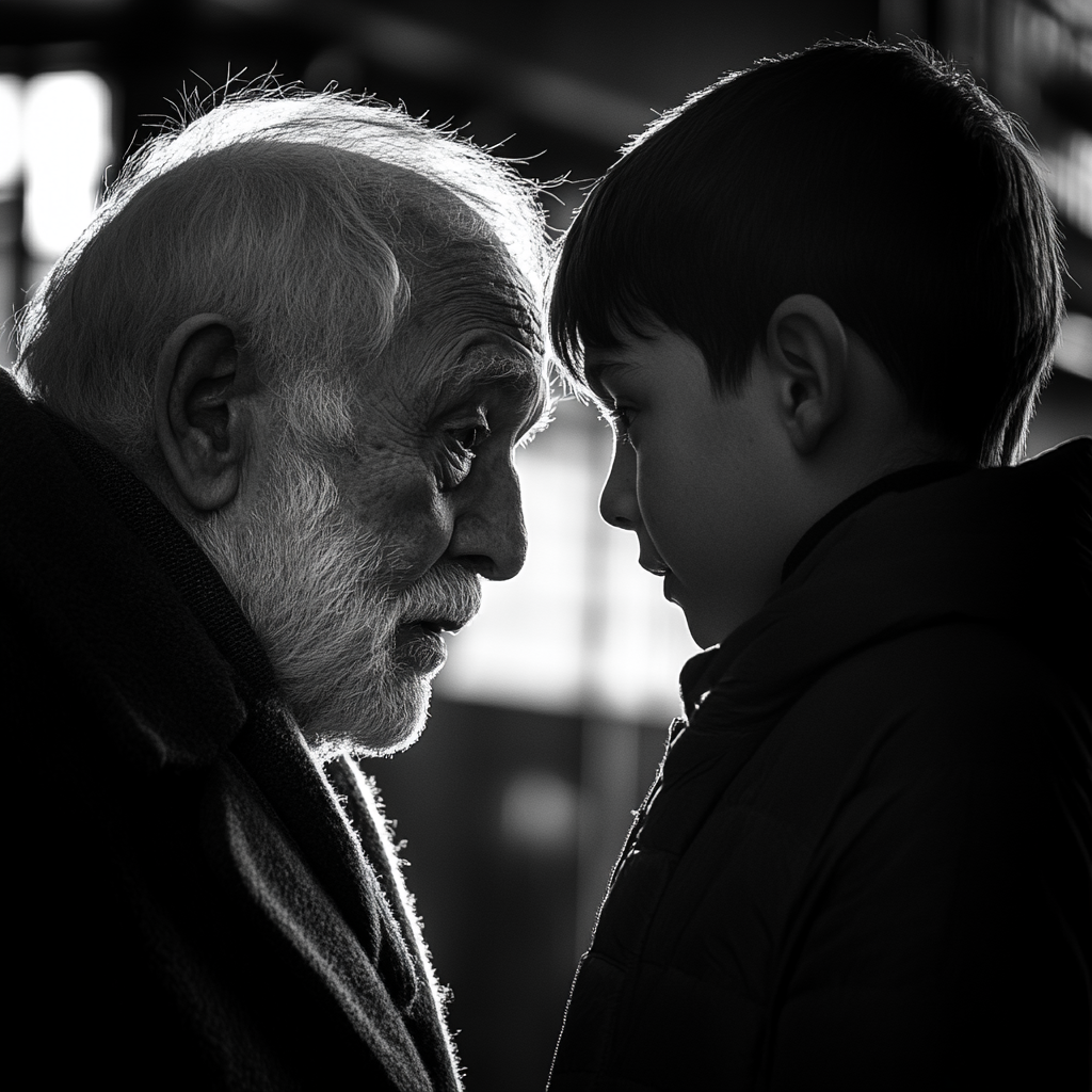 An old man bidding a young boy goodbye | Source: Midjourney