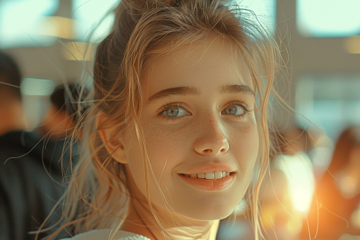 A girl in the school cafeteria | Source: Midjourney