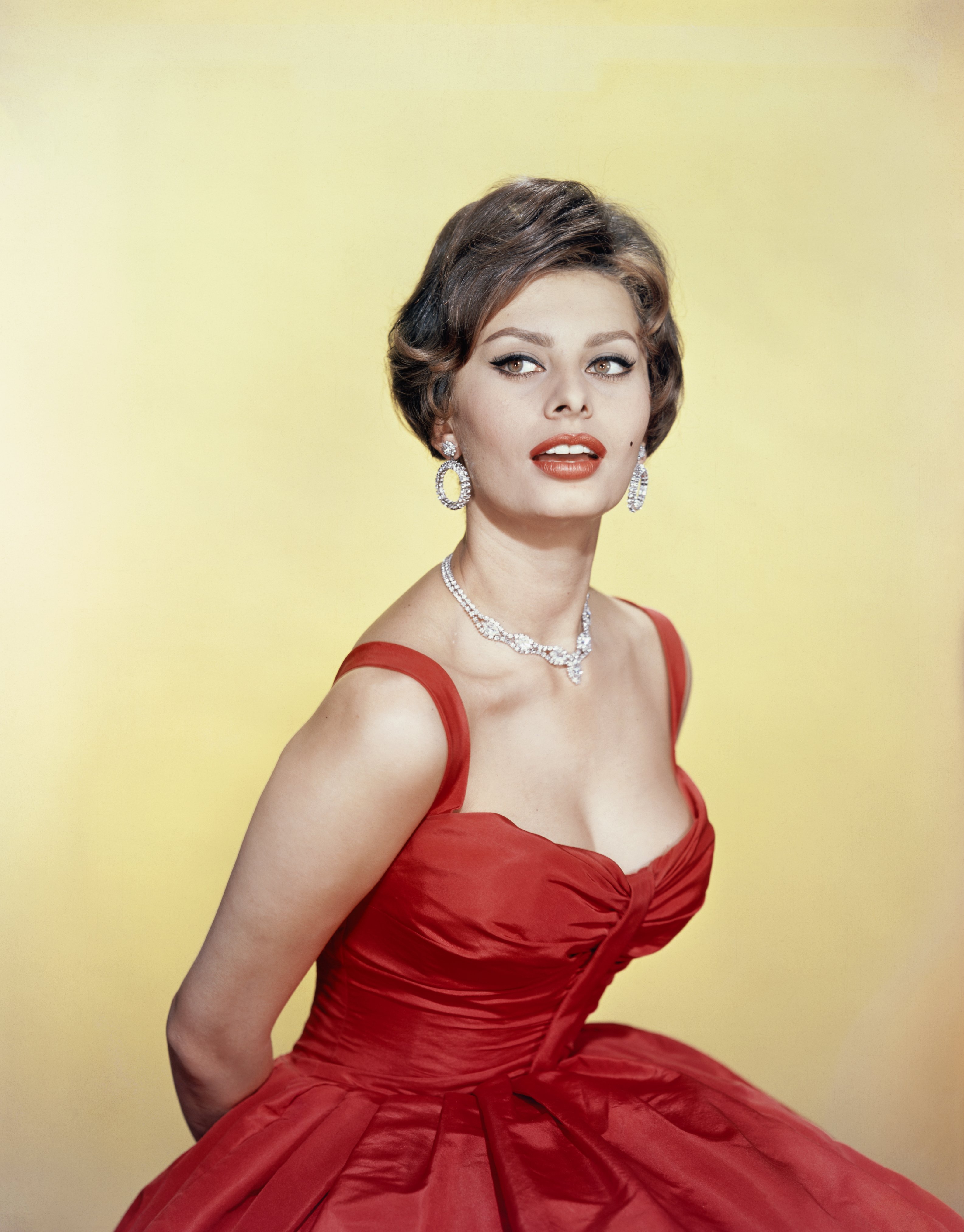 Actress Sophia Loren wearing a red dress in 1934. | Source: Getty Images