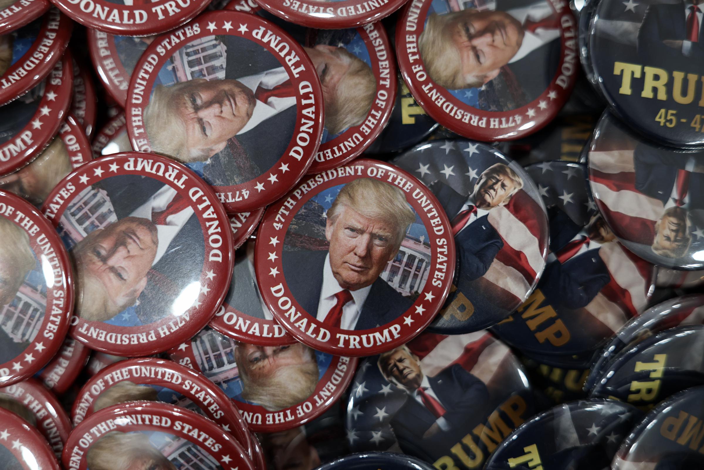 A picture of Donald Trump presidential pins taken in Washington, DC on January 16, 2025. | Source: Getty Images