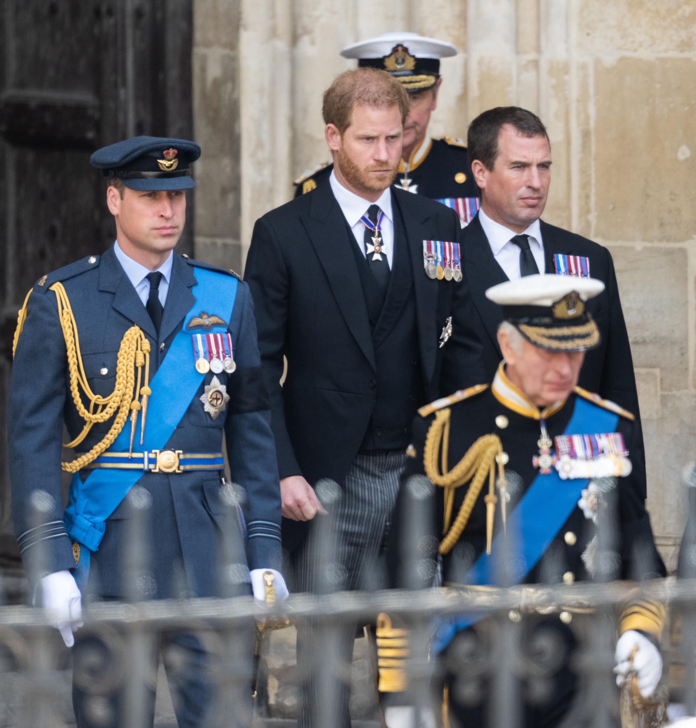 Prince Harry and his brother, Prince William, Prince of Wales, at the State Funeral of Queen Elizabeth II at Westminster Abbey in London, England on September 19, 2022 | Source: Getty Images