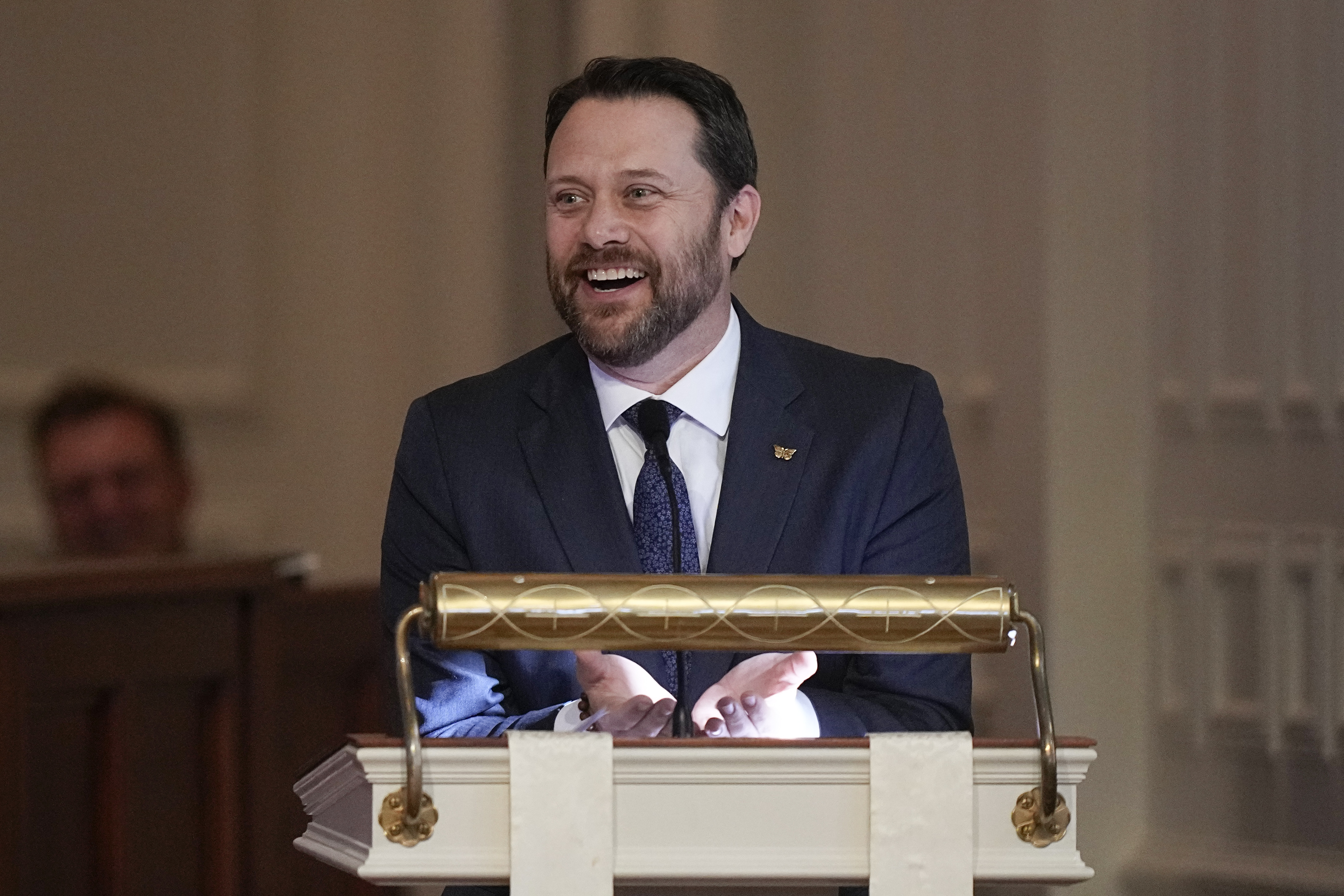 Jason Carter speaks at Glenn Memorial United Methodist Church in Atlanta, Georgia, on November 28, 2023 | Source: Getty Images