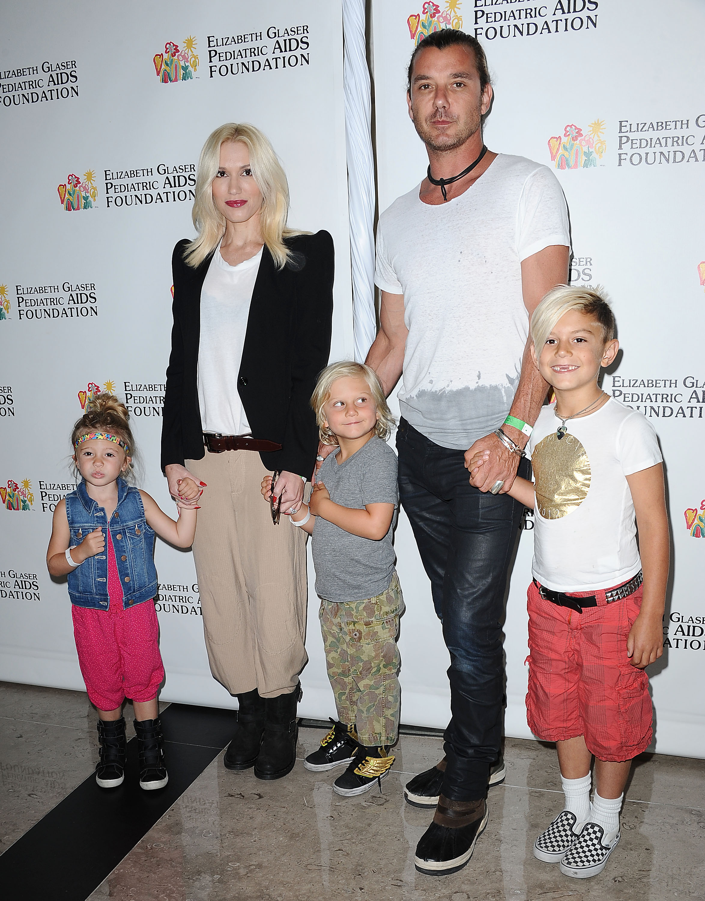 Stella Stefani, Gwen Stefani, Zuma Rossdale, Gavin Rossdale, and Kingston Rossdale attend the Elizabeth Glaser Pediatric AIDS Foundation's 24th annual "A Time For Heroes" in Los Angeles, California, on June 2, 2013. | Source: Getty Images