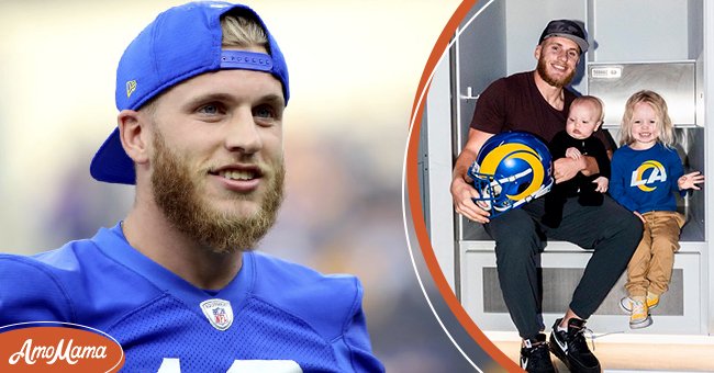 Cooper Kupp during open practice at SoFi Stadium, Inglewood, California, 2021.[Left] Cooper and his two sons, Cypress and Cooper Jr., pictured in an Instagram photo [Right] | Photo: Getty Images & Instagram/annamariekupp
