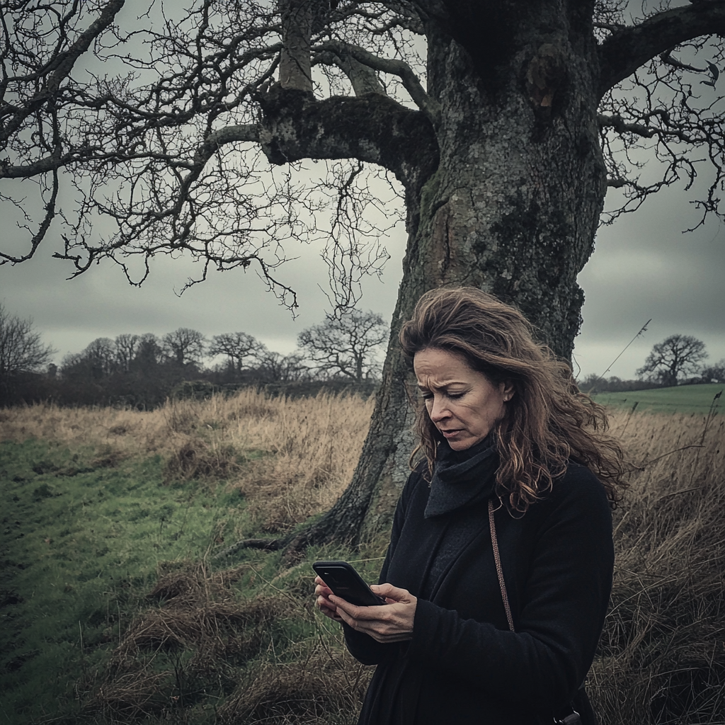 A woman holding her phone | Source: Midjourney