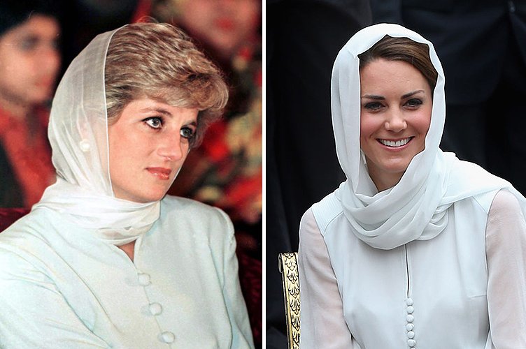 Princess Diana in June 1996 and Duchess Kate Middleton in September 2012 | Photo: Getty Images