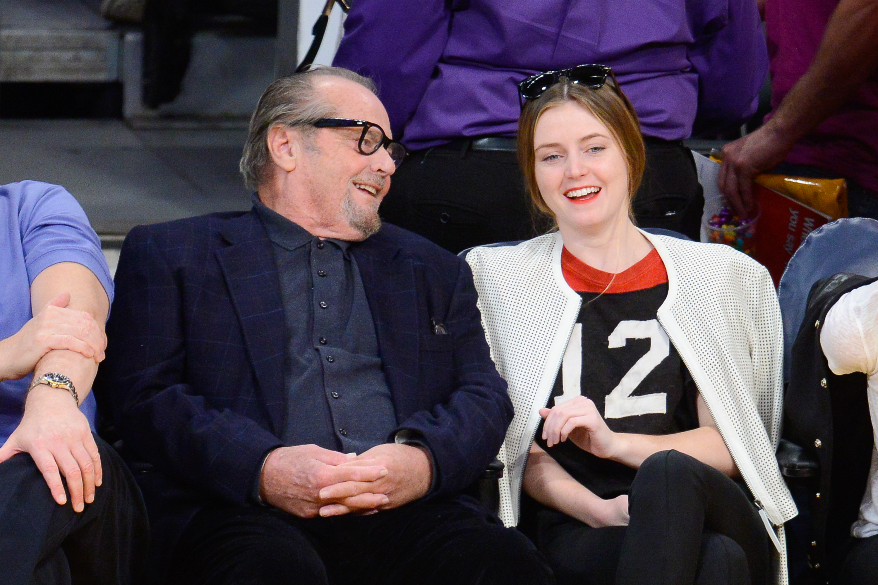 Jack Nicholson and Lorraine Nicholson at a basketball game between the Golden State Warriors and the Los Angeles Lakers in Los Angeles, California on November 16, 2014 | Source: Getty Images