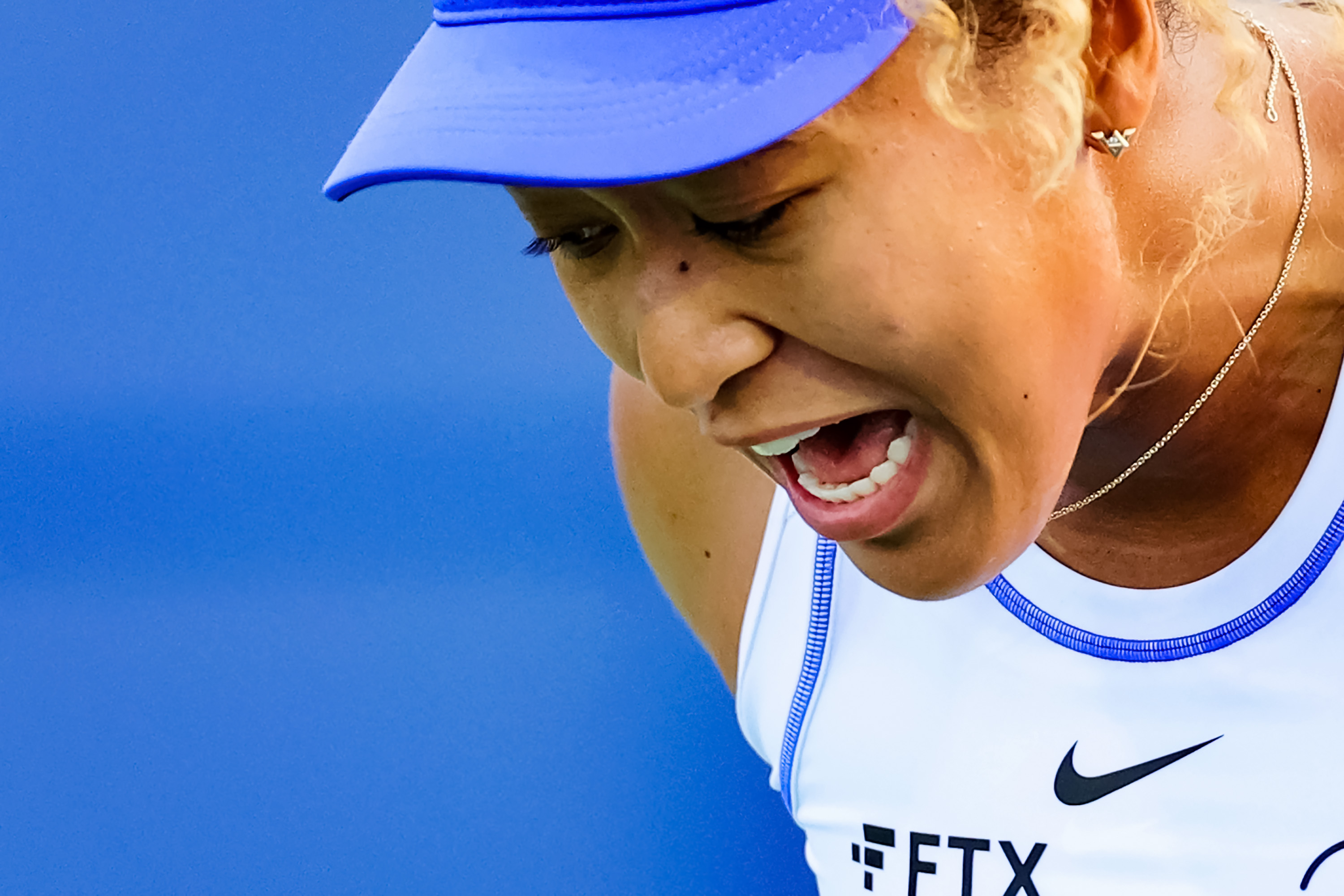 Naomi Osaka reacts during the Mubadala Silicon Valley Classic in San Jose, California on August 2, 2022 | Source: Getty Images