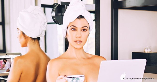 Kourtney Kardashian Shares Photo Wearing Only a Towel around Her Head and Fans Are Intrigued