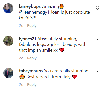 A comment left under an Instagram post made by Joan Collins | Source: instagram.com/joancollinsdbe/
