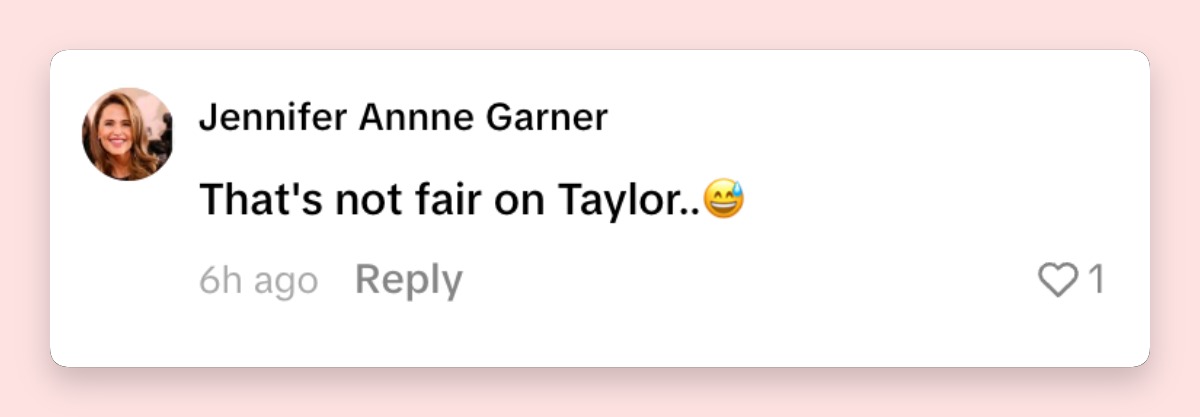 One viewer argued that Shania's decision was "not fair on Taylor," capturing the more emotional side of the online backlash. The comment reflects how some fans saw the missed wedding as a friendship issue rather than a simple scheduling conflict. | Source: TikTok/@etalkctv