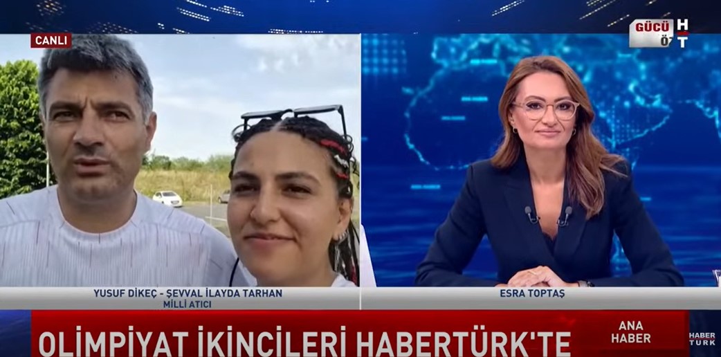 Yusuf Dikeç and Sevval Ilayda Tarhan talking to a news station in a post uploaded on July 30, 2024 | Source: YouTube/Habertürk TV