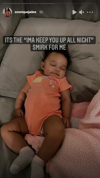 Zonnique Pullins shares a cute photo of her daughter sleeping and smiling. | Photo: Instagram/Zonniquejailee