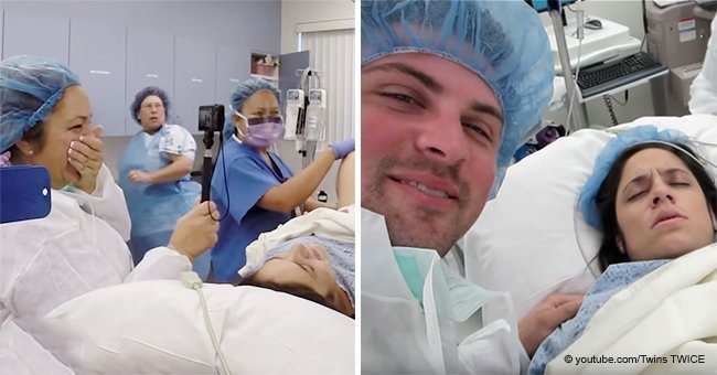 Husband films birth of his child. Video captures nurse covering her mouth when she hears a cry