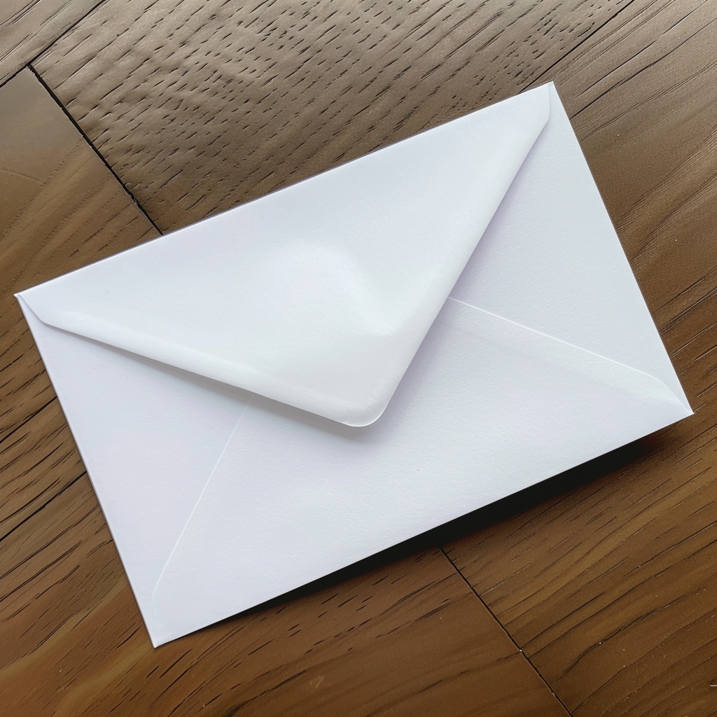 A white envelope on a table | Source: Midjourney
