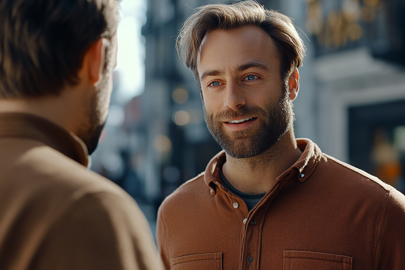 A man talking to another person | Source: Midjourney