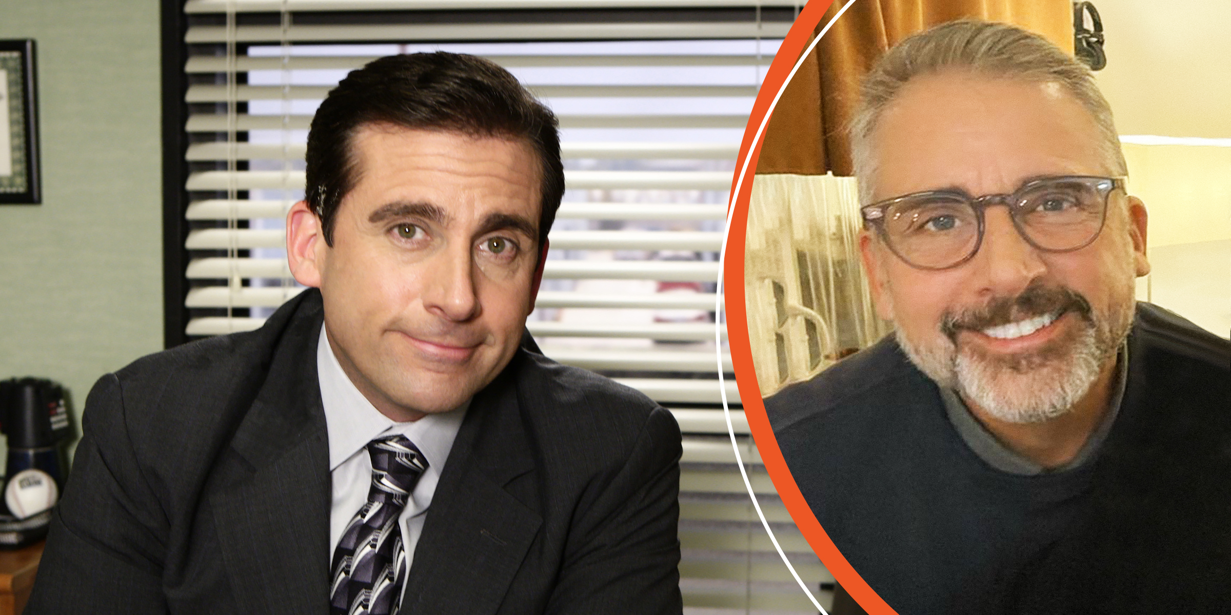 Steve Carell on the set of "The Office" in 2008. | Steve Carell in 2023. | Source: Getty Images | instagram.com/msjennafischer