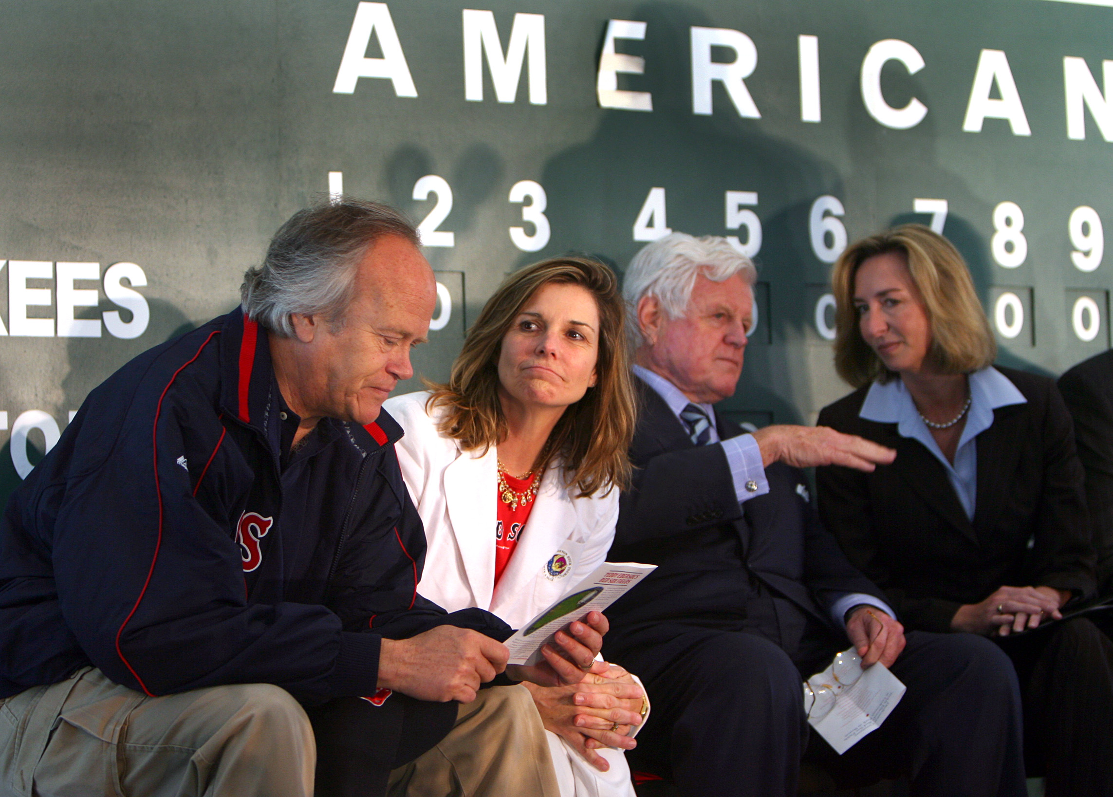Dick Ebersol, Susan Saint James, Sen. Edward Kennedy, and Lt. Gov. Kerry Healey at the dedication ceremony for the Teddy Ebersol's Red Sox Fields at Lederman Park on June 10, 2006 | Source: Getty Images
