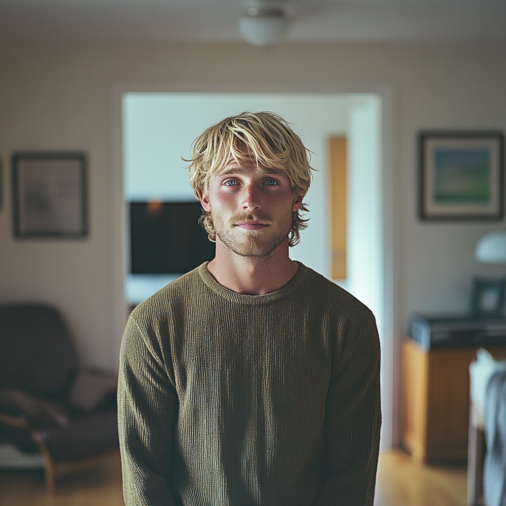 A man standing in a living room | Source: Midjourney