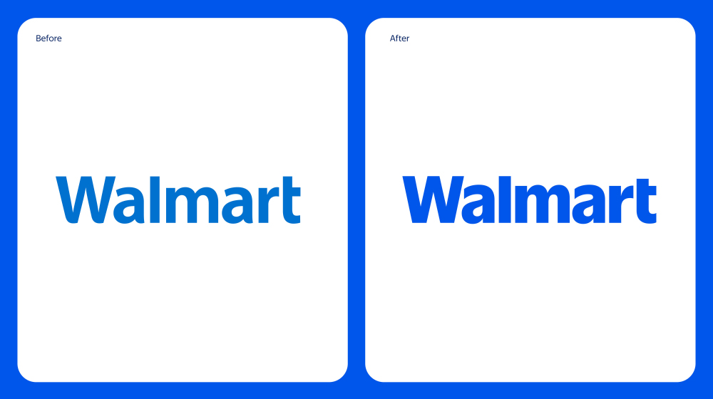 Before and after photos of Walmart's refreshed wordmark, 2025. | Source: Walmart Press Center