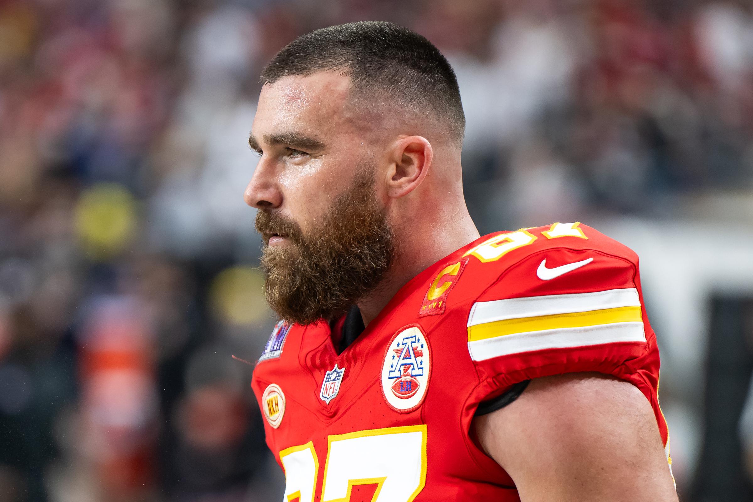 Travis Kelce during the Super Bowl LVIII on February 11, 2024 in Las Vegas, Nevada | Source: Getty Images