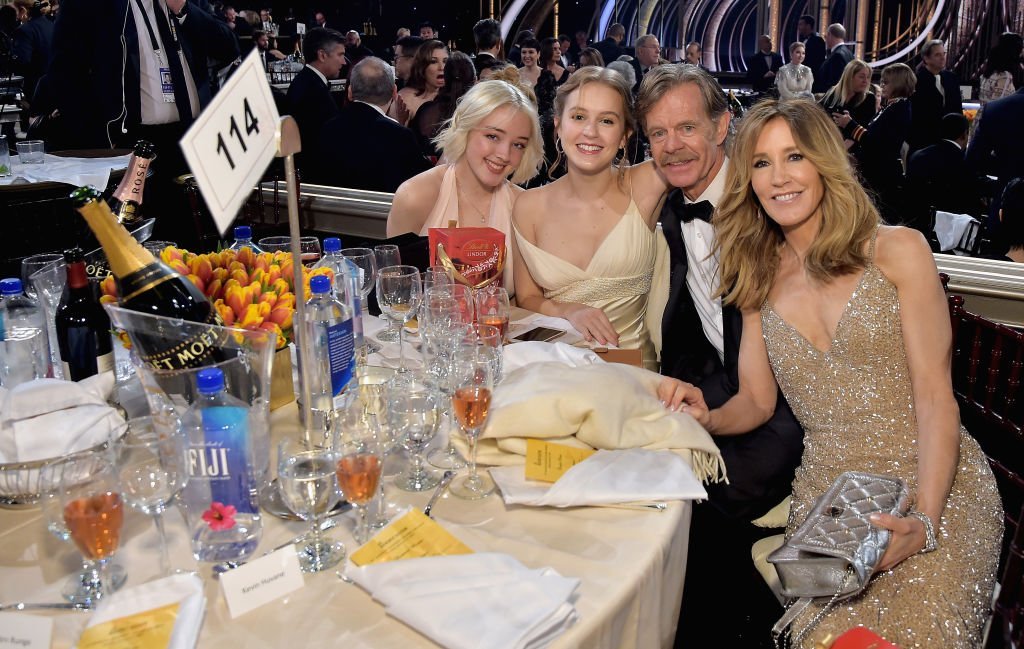Sofia Grace Macy, Georgia Grace Macy, William H. Macy, and Felicity Huffman attend FIJI Water at the 76th Annual Golden Globe Awards at the Beverly Hilton in Los Angeles | Photo: Getty Images