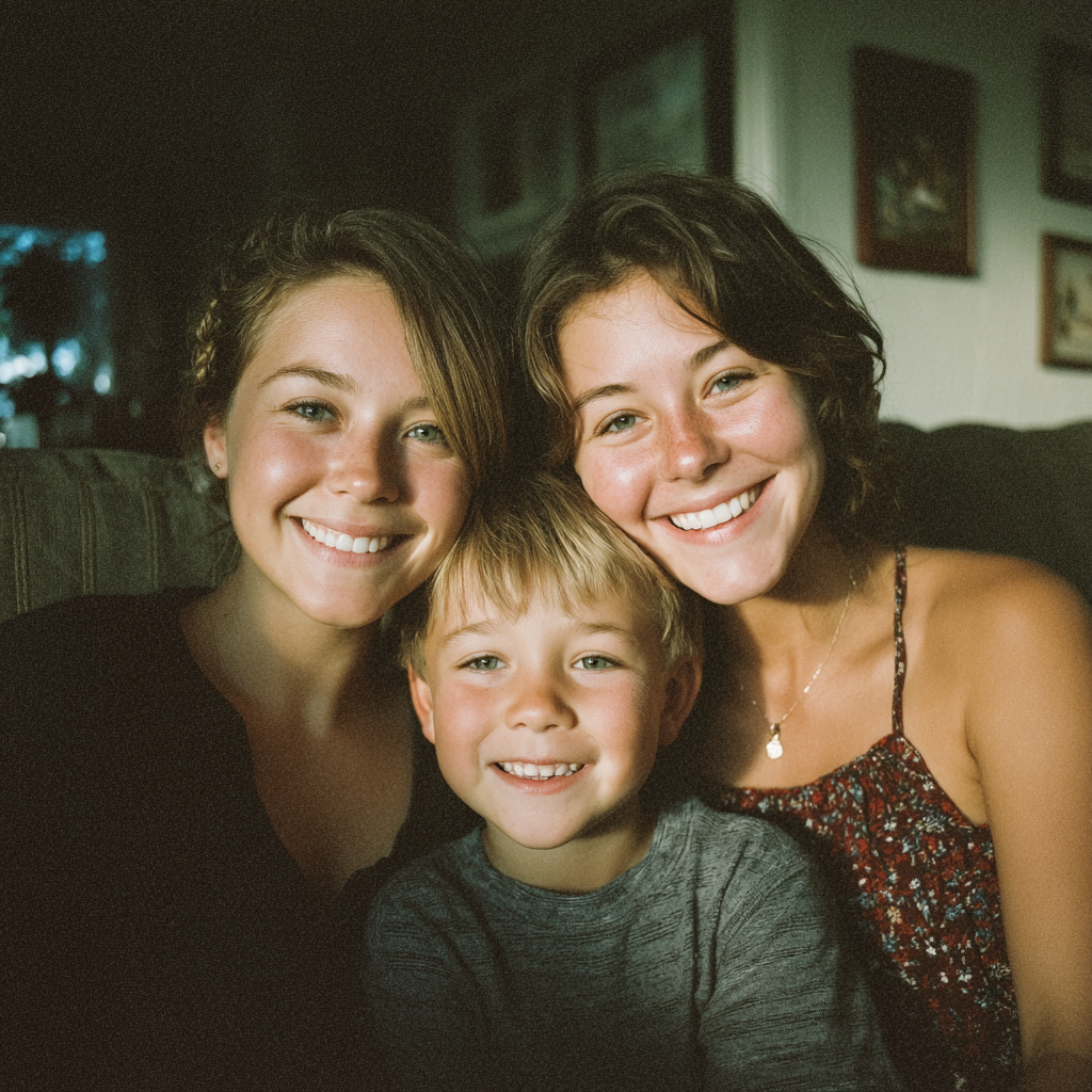 Two happy sisters with a boy | Source: Midjourney