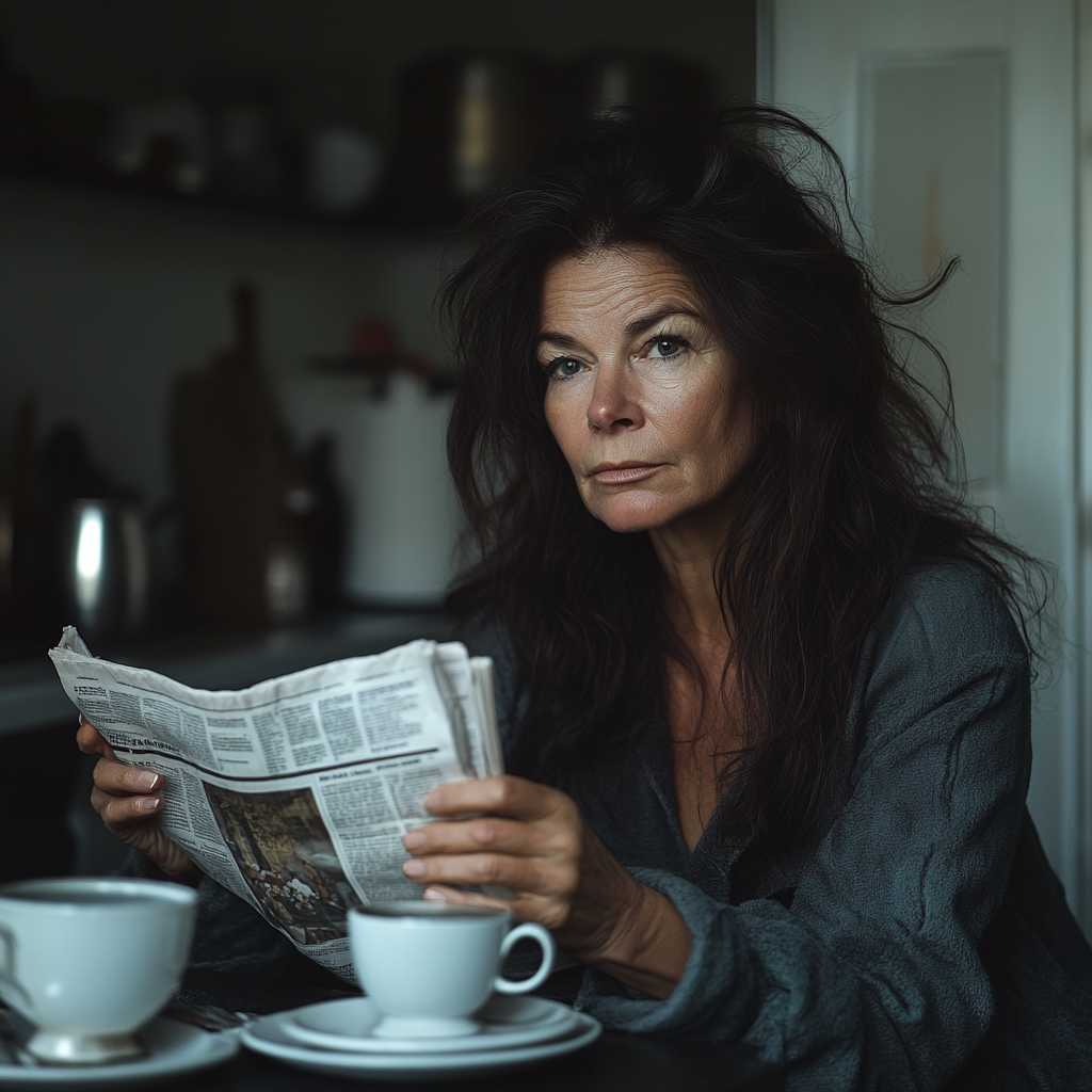 A woman reading a newspaper | Source: Midjourney