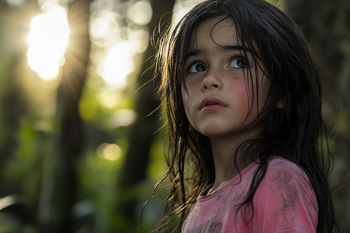 A distressed girl in a forest | Source: Midjourney