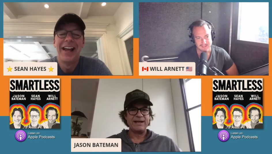 Sean Hayes, Will Arnett, and Jason Bateman during an episode of their "Smartless" podcast, dated September 13, 2020 | Source: YouTube/@SmartLess